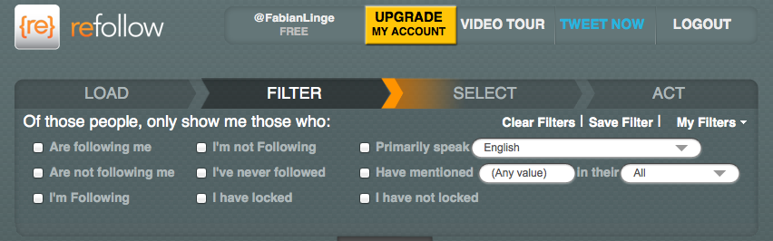 Filtering Twitter users by using Refollow